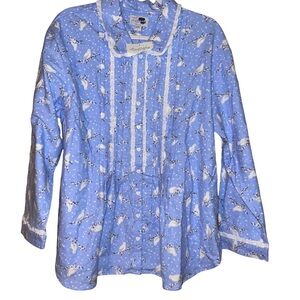 New Lanz of Salzburg Winter snow doves FLANNEL Pajama Top M Medium bird